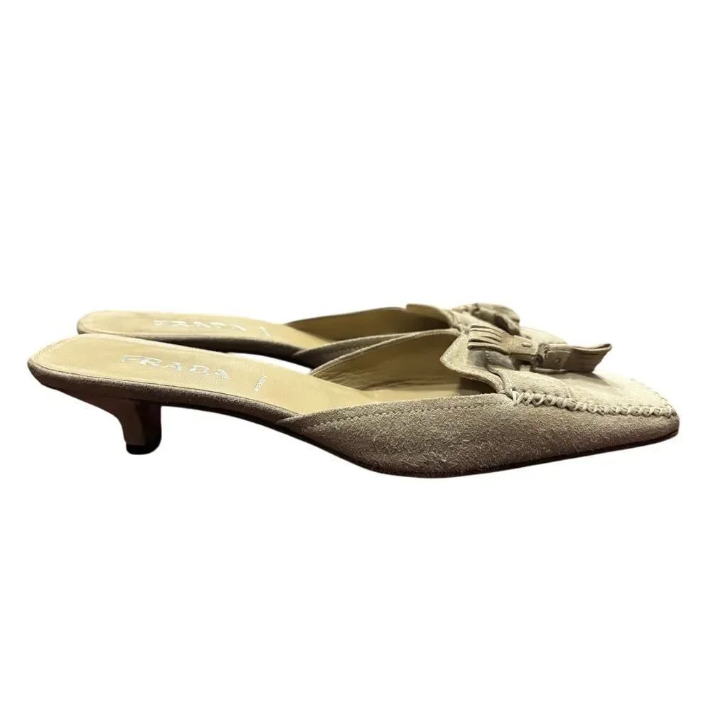 Prada beige suede tassel mules, women’s EURO size 37, US size 7 - Picture 3 of 9
